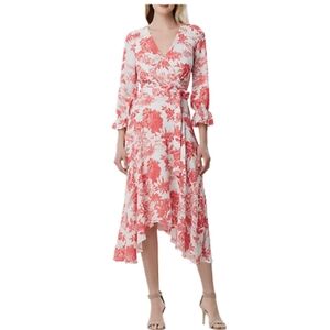 Tahari ASL Women's White Coral Floral‎ Faux Wrap Asymmetrical Hem Dress 4